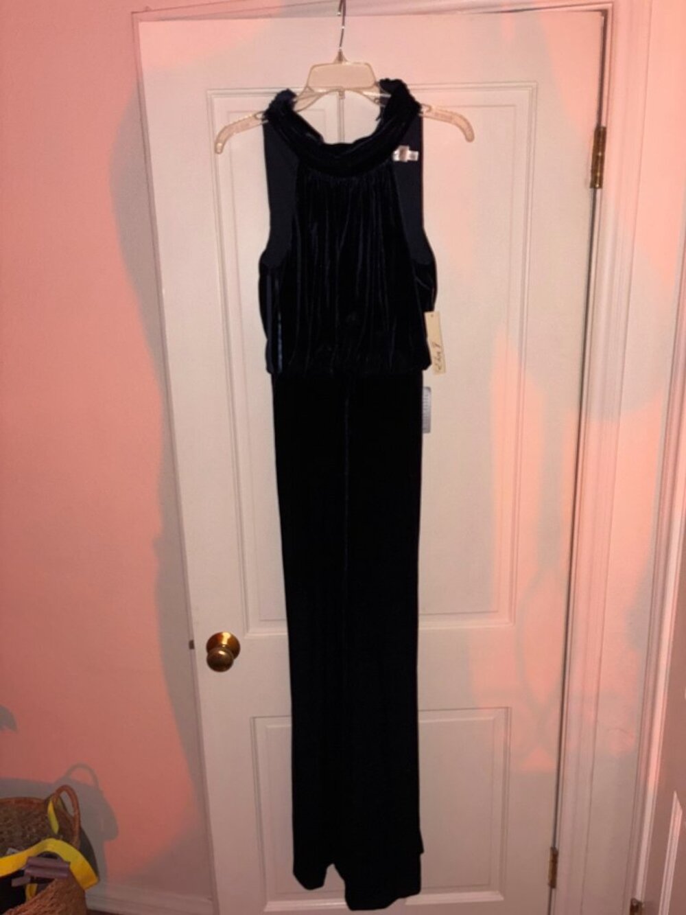 NWT Eliza J Navy Velvet Mock Neck Blouson Maxi Gown Size 6